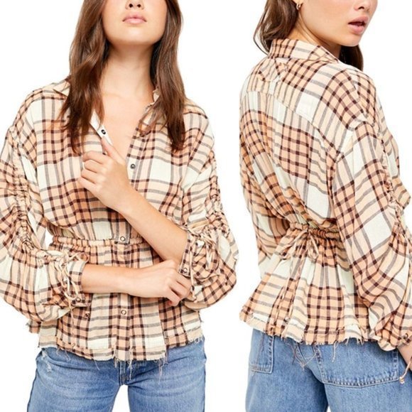 Free People Pacific Dawn Plaid Shirt. - Picture 2 of 12